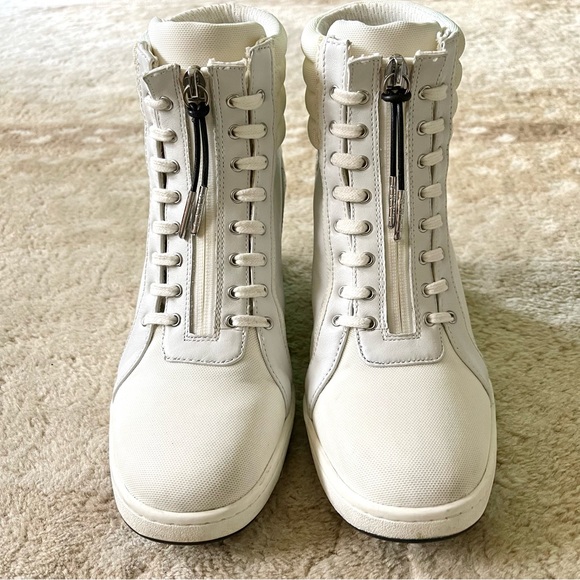 L.A.M.B Georgi White Leather Hidden Wedge Zip Up High Top Sneaker Size 8 1/2 - Picture 4 of 15